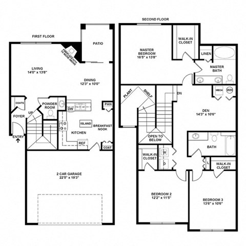 a floor plan of a two story house with two bedrooms and two bathrooms